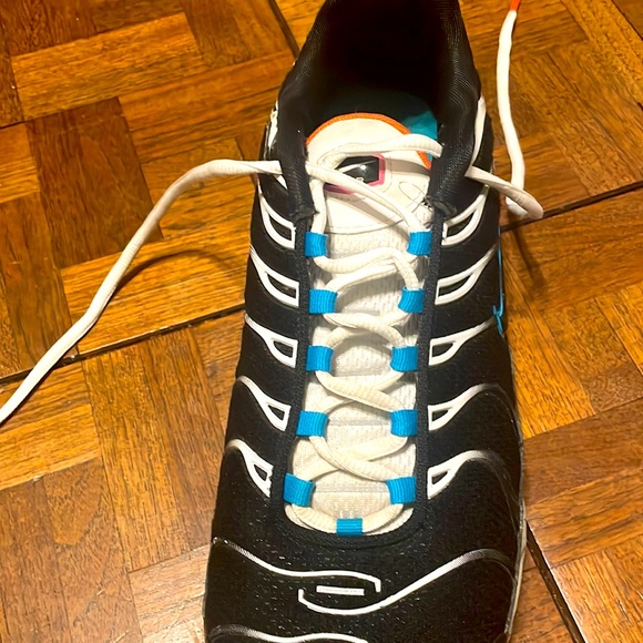 Black blue and orange sneakers